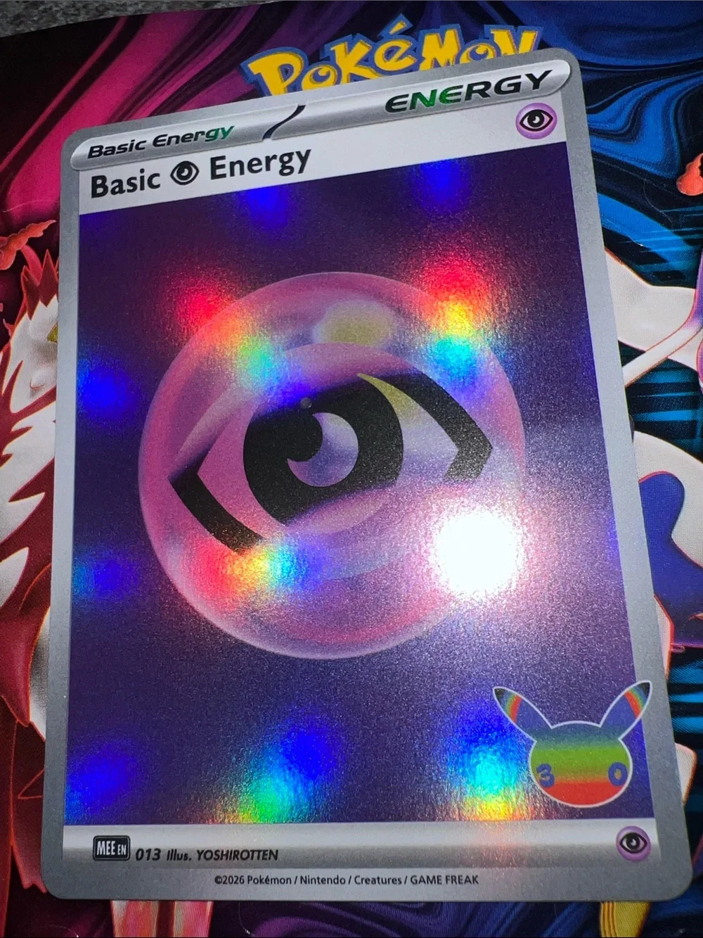 Pokemon Psychic Holo Energy Card — Purple with Rainbow Holo